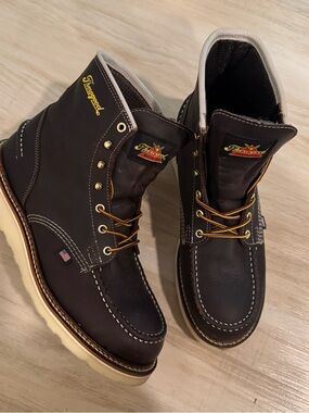 Thorogood Brown Moc Toe Work Boots with White Crepe Sole